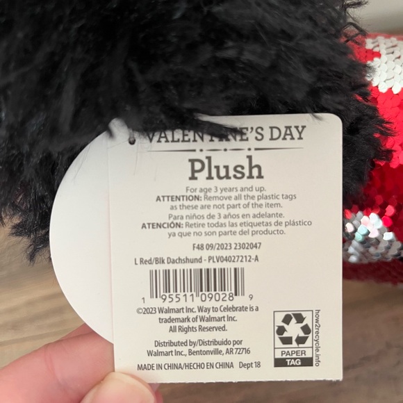 ✨Way to Celebrate✨Red and Black Hearts✨Flip Sequin Dachshund✨11” Plush✨ - Picture 10 of 11